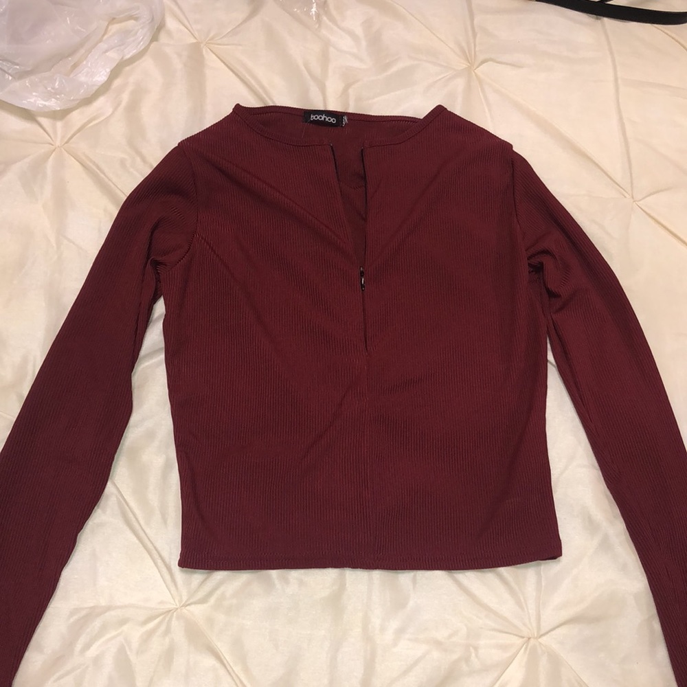 Red Ribbed Zip Up top - Picture 2 of 2